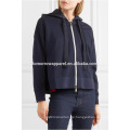 Navy Cotton Jersey und Shell Hooded Top OEM / ODM Herstellung Großhandel Mode Frauen Bekleidung (TA7018H)